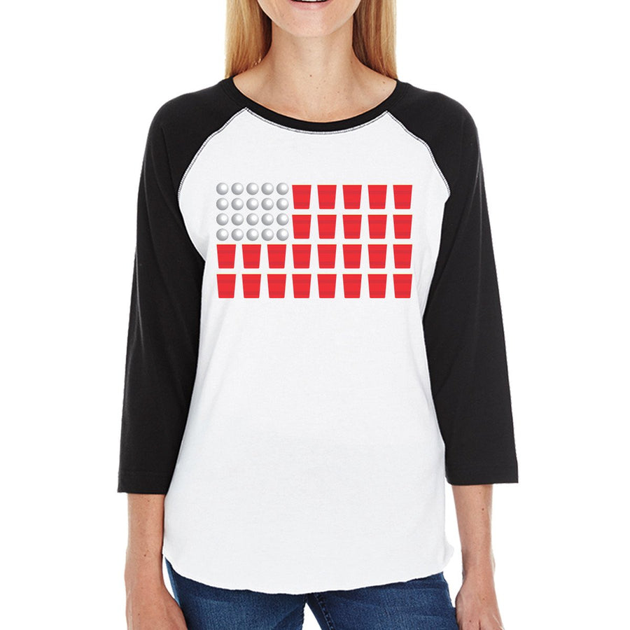 Beer Pong American Flag Women's Baseball Tee