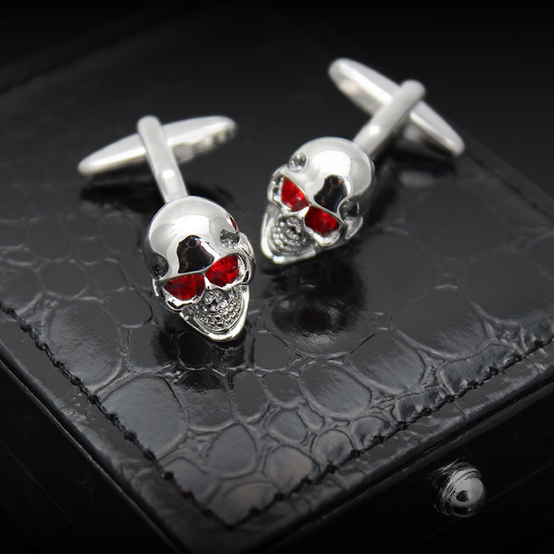 Red Eye Silver Skull Cuff Links