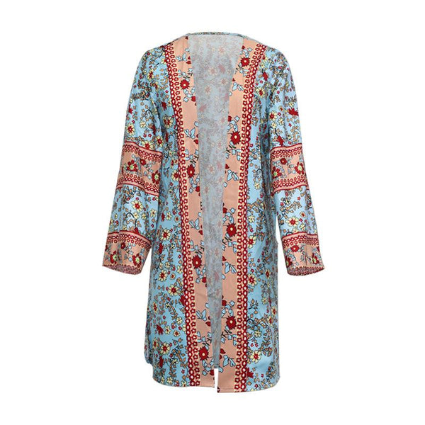 Women's Bohemian Floral Print Long Cover-Up- 2 Colors
