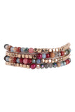 Brass, Stone, & Glass Four Beaded Bracelet Set- 5 Colors