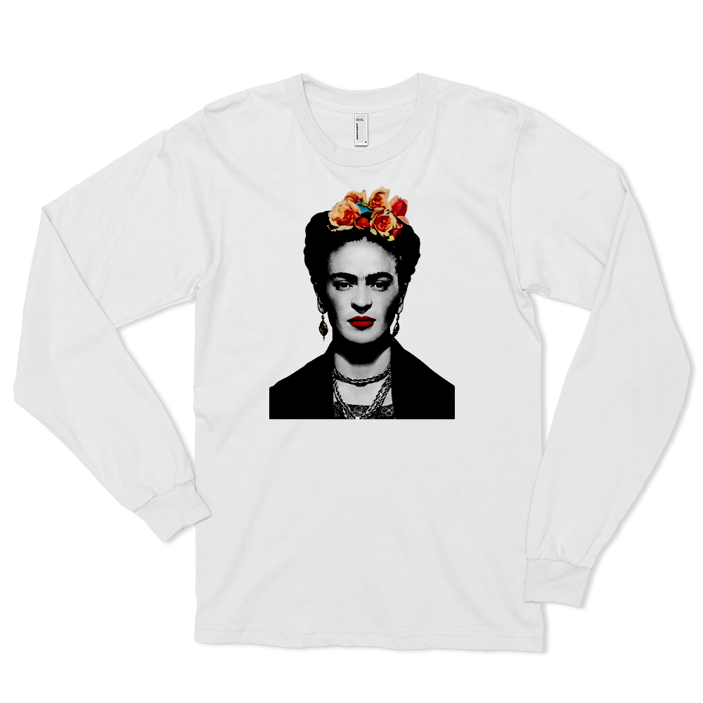 Unisex Frida Kahlo With Flowers Poster Artwork Long Sleeve Shirt 4 Colors