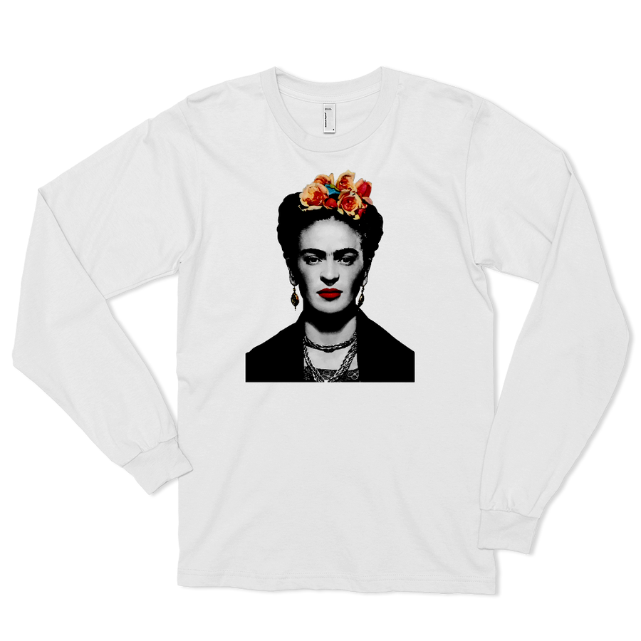 Unisex Frida Kahlo With Flowers Poster Artwork Long Sleeve Shirt- 4 Colors