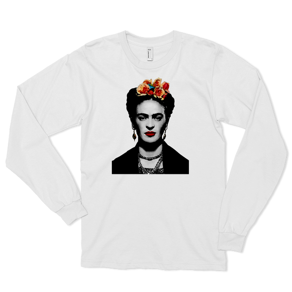 Unisex Frida Kahlo With Flowers Poster Artwork Long Sleeve Shirt 4 Colors