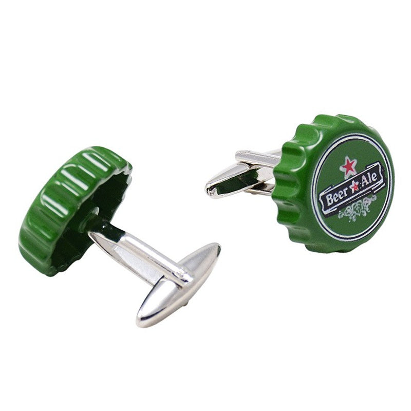Green Beer Bottle Cap Cuff Links