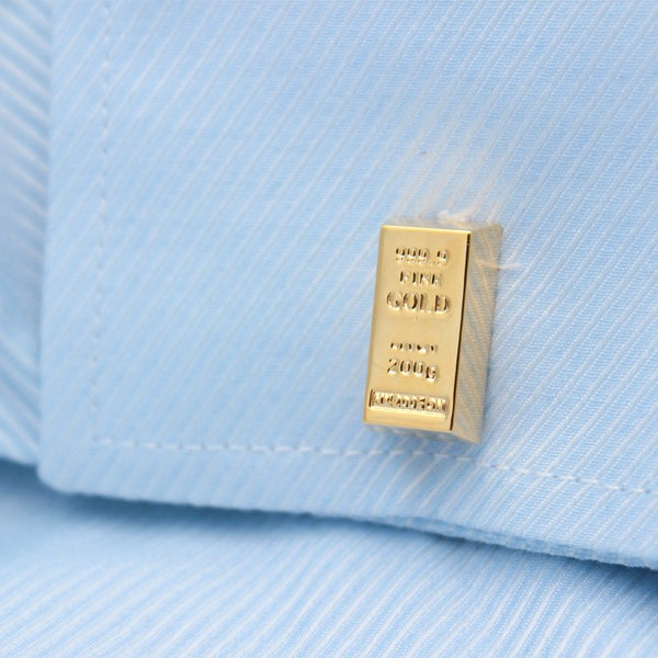 Gold Bar Cuff Links on shirt