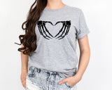 Unisex Skeleton Heart Hands T-Shirt- Heather Gray