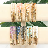 Brass, Stone, & Glass Four Beaded Bracelet Set- 5 Colors