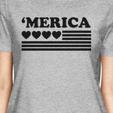 'Merica American Flag & Hearts Women's T-Shirt- Heather Gray