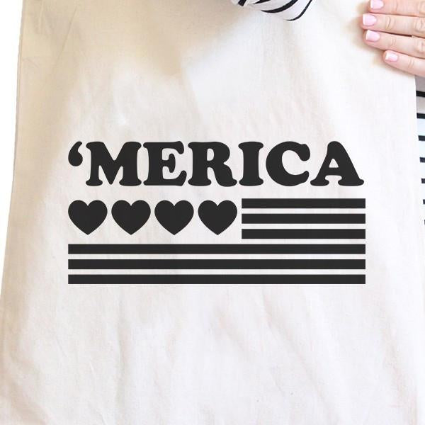 Heart 'Merica American Flag Tote Bag- Natural