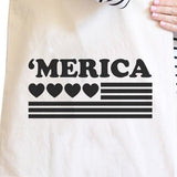 Heart 'Merica American Flag Tote Bag- Natural