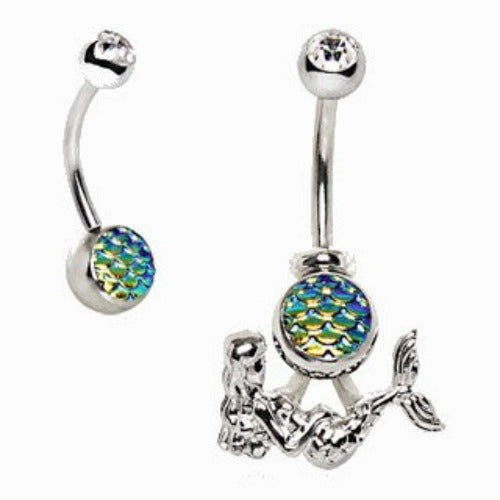 2-In-1 Fish Scale Cabochon Mermaid Navel Ring