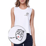 No More You in My Heart Pocket-Size Print Cropped Women's Tank Top- White