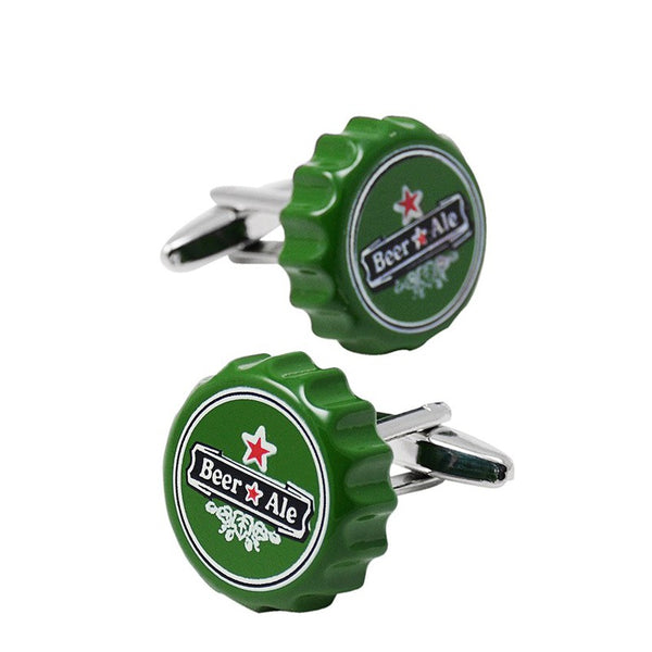 Green Beer Bottle Cap Cuff Links