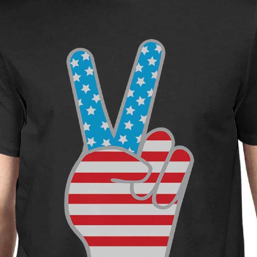 American Flag Peace Sign Men's T-Shirt- Black