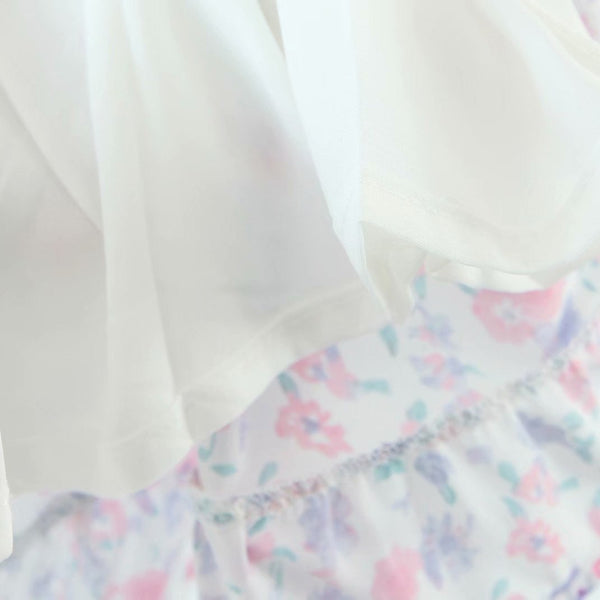Women's Floral Print Puff Sleeve Short Dress- White