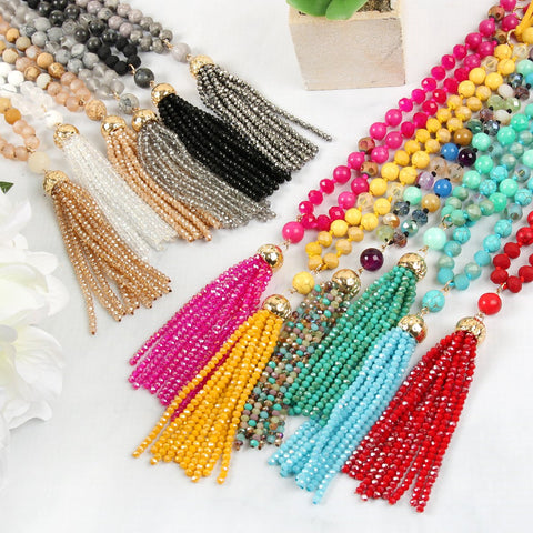 Beaded Tassel Pendant Necklace- 6 Colors