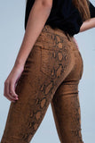 Orange Reversible Snake Print Skinny Jeans