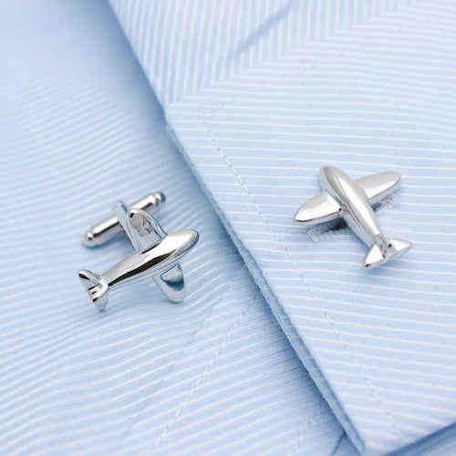 Silver Airplane Cuff Links