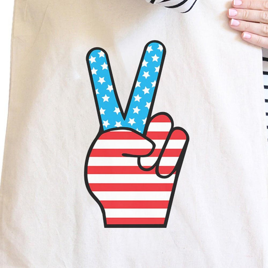 American Flag Peace Sign Tote Bag- Natural