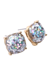 Glitter Cushion Cut Earrings- 4 Colors