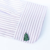 Christmas Tree Cuff Links Close Up on shirt