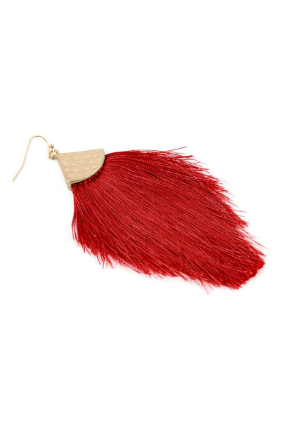 Thread Tassel Drop Earrings- Red