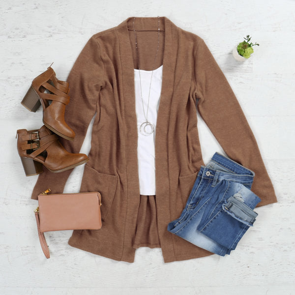 Brushed Melange Open Front Cardigan- 5 Colors