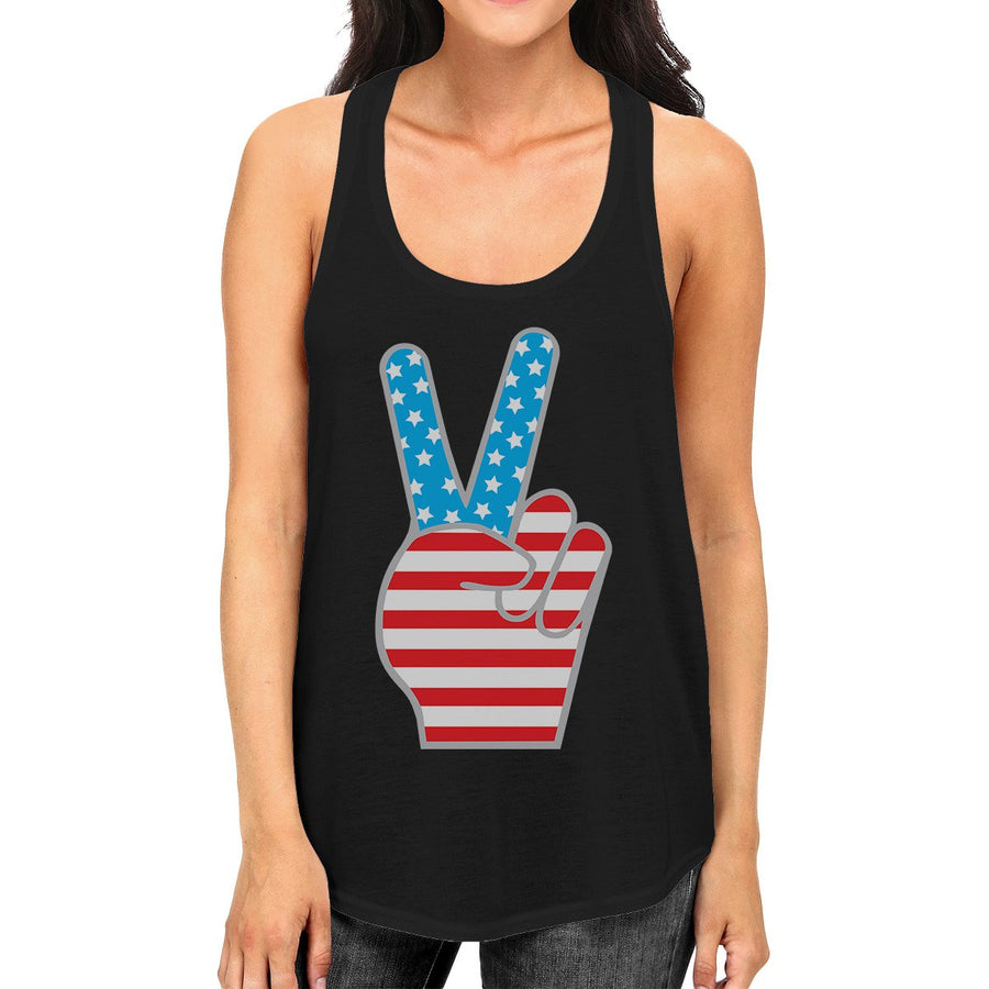 American Flag Peace Sign Women's Tank Top- Black