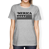 'Merica American Flag & Hearts Women's T-Shirt- Heather Gray