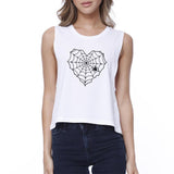 Heart Spider Web Crop Tank- White