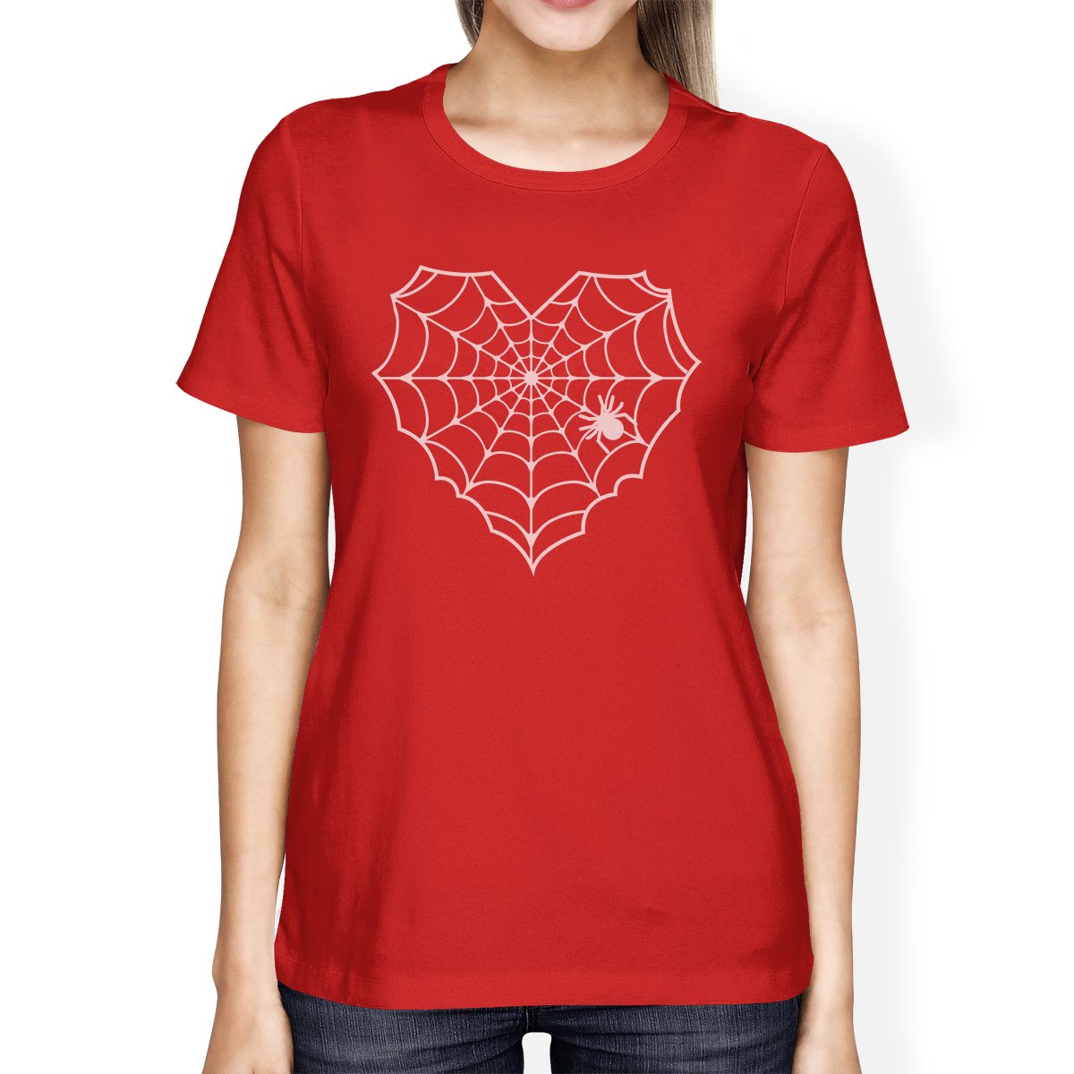 Heart Spider Web Women's T-Shirt- Red
