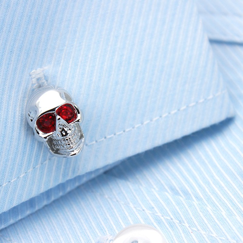 Red Eye Silver Skull Cuff Links