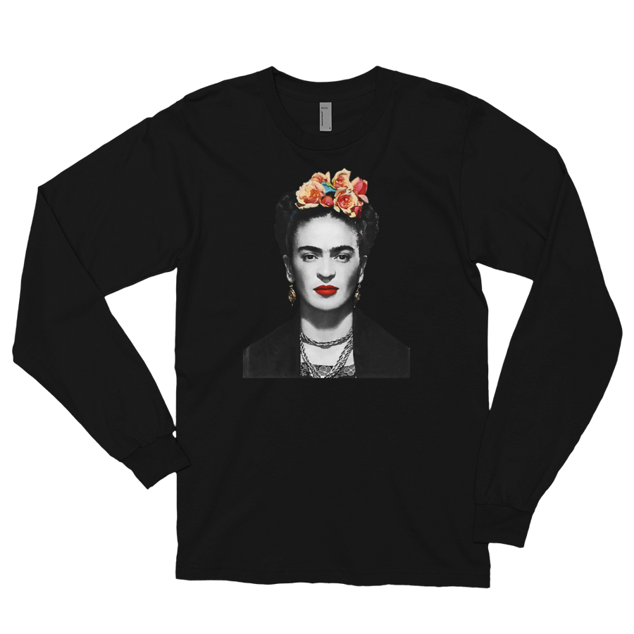 Unisex Frida Kahlo With Flowers Poster Artwork Long Sleeve Shirt- 4 Colors
