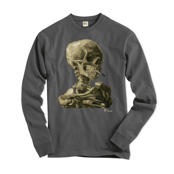 Van Gogh Skull of a Skeleton With Burning Cigarette 1886 Long Sleeve Shirt- 5 Colors