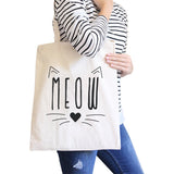 Meow Cat Face Tote Bag- Natural