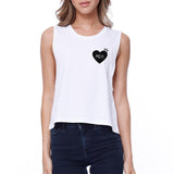 Meh Heart Cropped Pocket-Size Print Women's Tank Top- White
