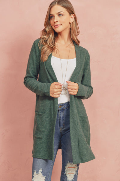 Brushed Melange Open Front Cardigan- 5 Colors