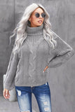 Gray Oversized Drop Shoulder Chunky Cable Knit Turtleneck Sweater