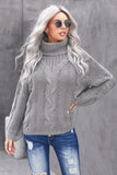 Gray Oversized Drop Shoulder Chunky Cable Knit Turtleneck Sweater