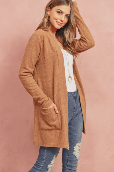 Brushed Melange Open Front Cardigan- 5 Colors