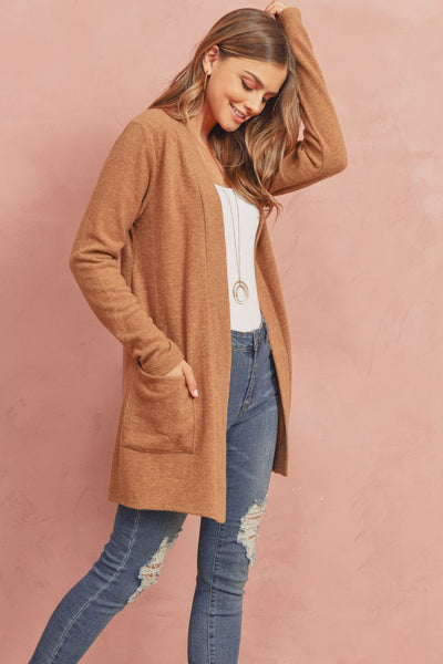 Brushed Melange Open Front Cardigan- 5 Colors