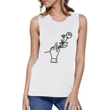Hand Holding Flower Muscle Tank- White