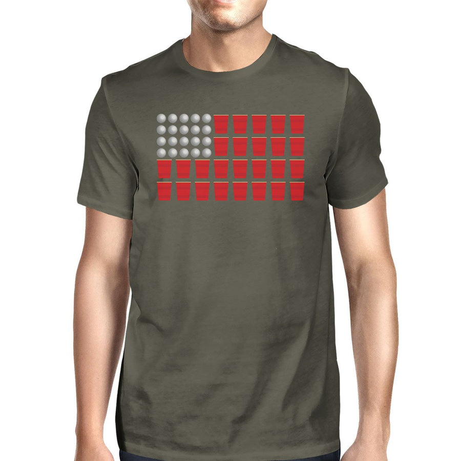 Beer Pong American Flag Men's T-Shirt- Dark Gray
