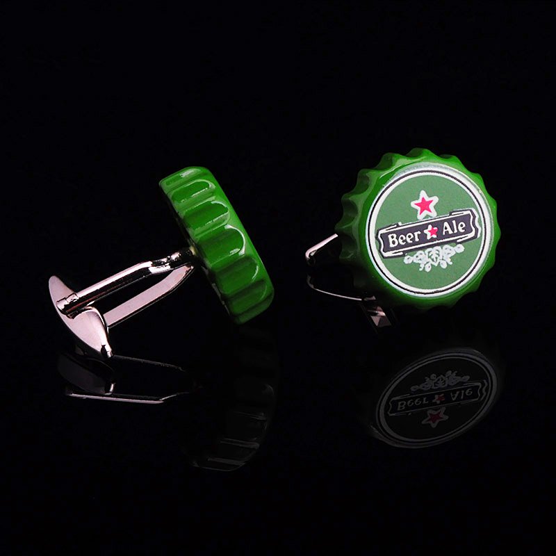 Green Beer Bottle Cap Cuff Links