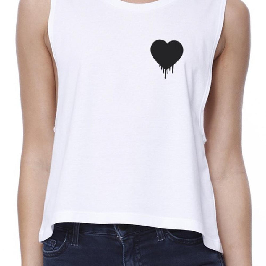 Melting Heart Cropped Pocket-Size Print Women's Tank Top- White