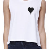Melting Heart Cropped Pocket-Size Print Women's Tank Top- White
