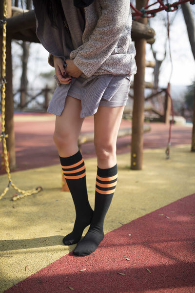 Black with Orange Stripes Knee High Socks