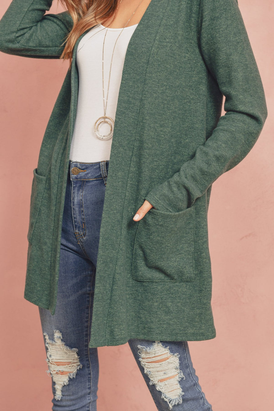 Brushed Melange Open Front Cardigan- 5 Colors