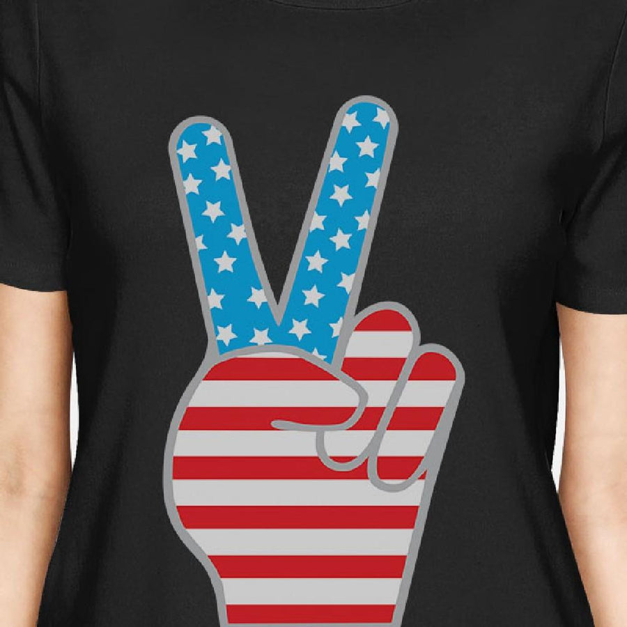 American Flag Peace Sign Women's T-Shirt- Black