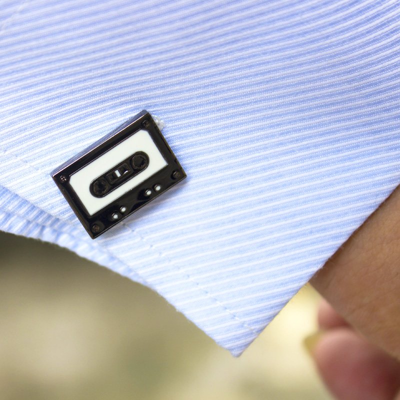 Gun Metal & White Cassette Cuff Links